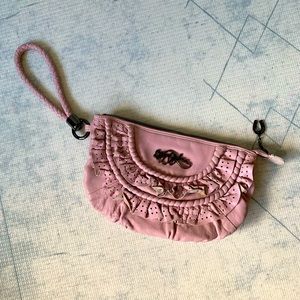 Betsey Johnson ruffle mauve clutch
